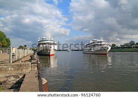 three motor ships on quay