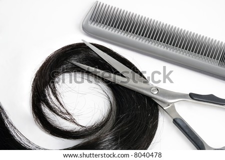 Black hair and hairdresser\'s tools