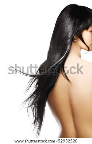 Woman with long silky black hair