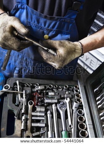 Auto mechanic with working tools