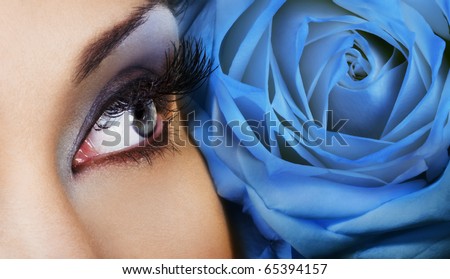Woman eye and blue rose