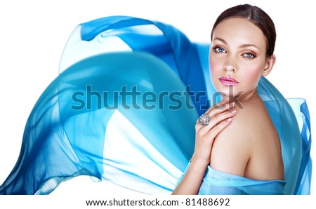 Beautiful woman with ring and blue color scarf