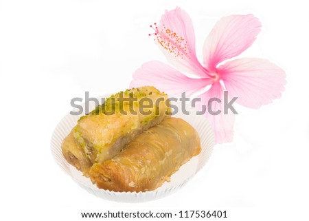 sweet dessert Baklava, Eastern Culture/sweet dessert with flower/sweet dessert