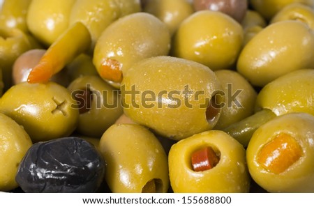 Green olives stuffed with pepper, orange and garlic