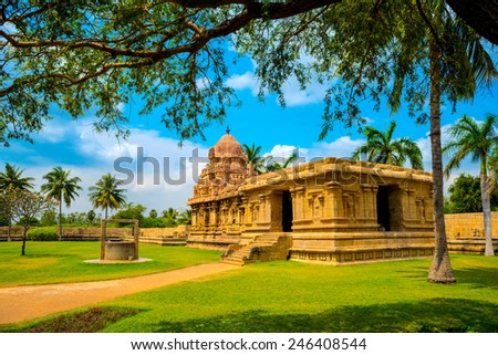 Part of architecture Hindu Temple dedicated to Shiva, fragment complex ancient Gangaikonda Cholapuram Temple, India, Tamil Nadu