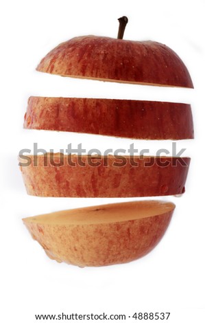Red apple on free fall isolated on white background