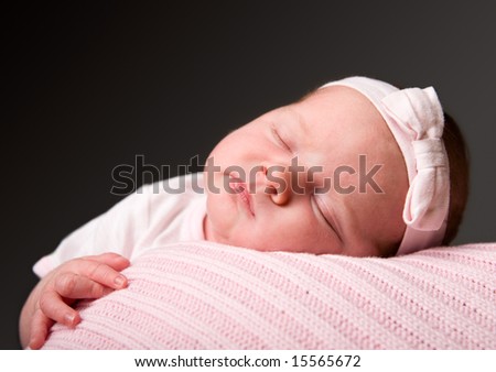 Sleeping Beauty. Studio photo of 14 days old newborn baby girl sleeping on blanket