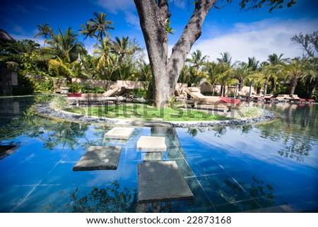 Beautiful wellness area and swimming pool in luxury resort.