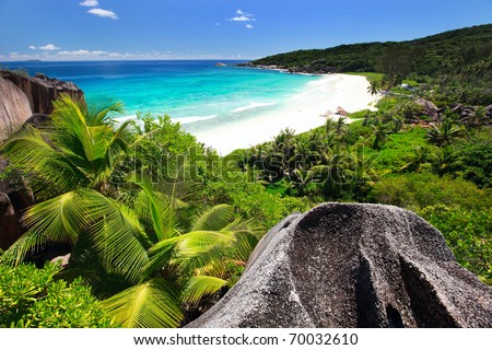 Beach Wallpaper on View Of Beautiful Grand Anse Beach On La Digue Island In Seychelles