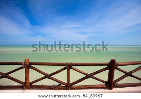 Stunning tropical sea view from wooden terrace