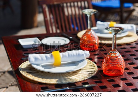Table setting in a restaurant for romantic lunch or dinner