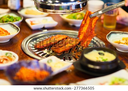 Kimchi Korean cuisine barbecue grill meat and vegetables
