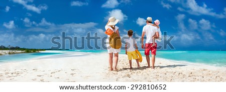 Panorama of  a happy family with kids on tropical beach vacation