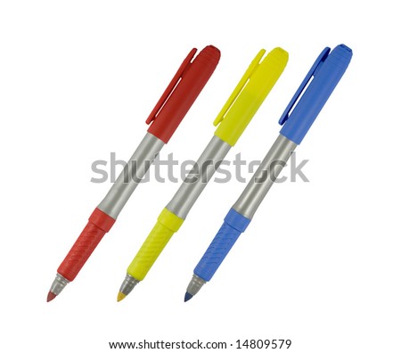 Primary colored markers isolated on white background