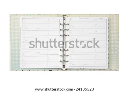 Opened address book isolated on a white background