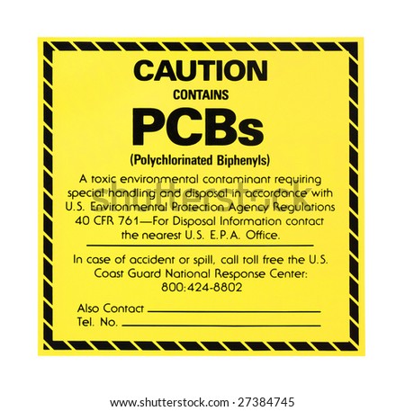 PCB warning label isolated on a white background