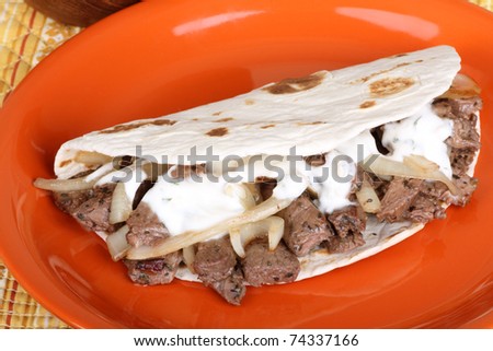Beef pita with onions and sour cream