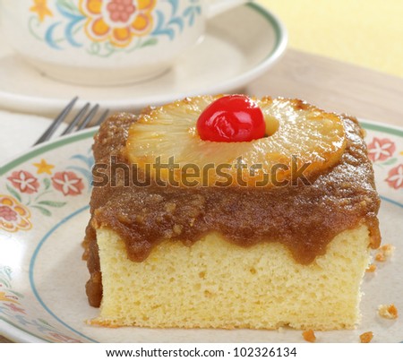 Piece Of Pineapple Upside Down Cake On A P
