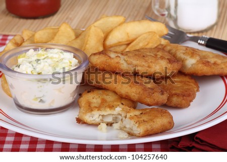 Battered fish fillet meal with french fries and tartar sauce