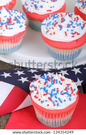 Red white and blue cupcakes with american flag