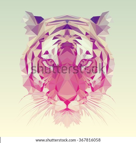 Low poly vector animal illustration. Polygonal tiger graphic design.