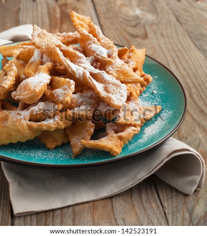 Deep-fried pastry on plate. Selective focus