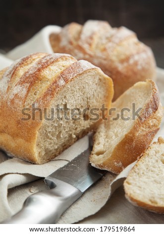 Freshly baked traditional bread. Shallow depth of field. Selective focus