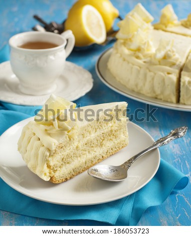 Lemon cake with mascarpone cream. Toned image