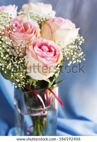 Bouquet of pink roses. Shallow depth of field