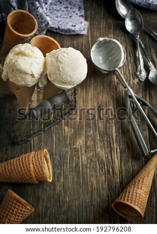 Vanilla Ice Cream in a waffle cones
