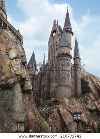 ORLANDO, USA - AUGUST 4, 2014: The Wizarding World of Harry Potter in Adventure Island of Universal Studios Orlando. Universal Studios Orlando is a theme park resort in Orlando, Florida, USA