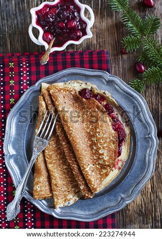 Crepes with Cranberry sauce