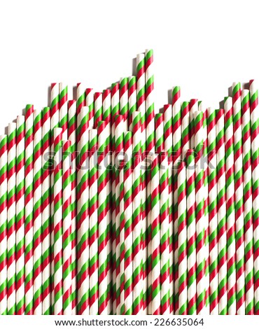 Christmas striped paper straws  isolated on white background.