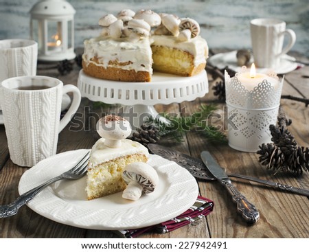 Christmas table setting with cake