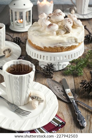 Christmas table setting with cake