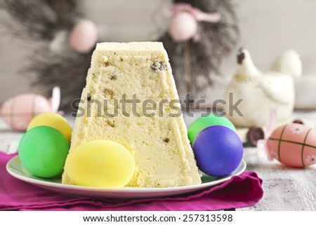 Traditional Easter dessert composed from cottage cheese, eggs yo
