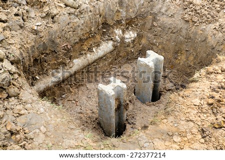 concrete foundation piles in construction site as for foundation of building