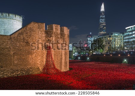 London, England - 5th November 2014. Blood Swept Lands And Seas Of Red, the world war one memorial in London.
