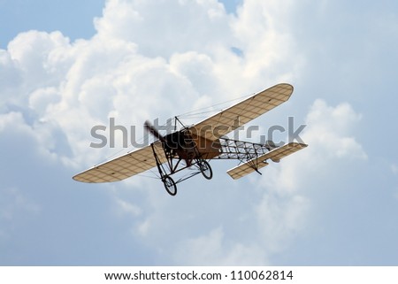 ZHUKOVSKY, RUSSIA - 12 AUGUST 2012: Retro plan bleriot shows demonstration flight at show dedicated to the centenary of the Russian Air Force 12 august, 2012 in Zhukovsky, Russia.