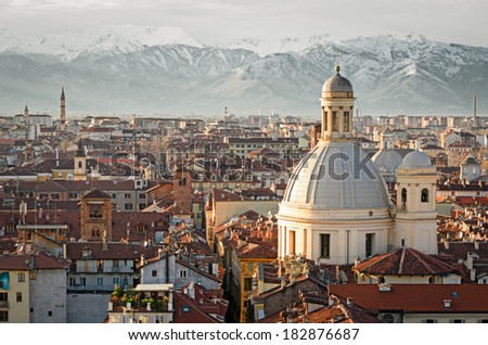 Turin Torino panorama with snowy Alps Turin Torino panorama with snowy Alps