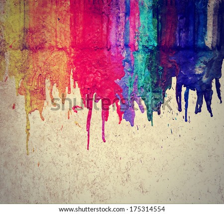 image from color and texture background series (melted coloring crayons) good for back to school theme or teaching school children primary colors done with a retro vintage instagram filter