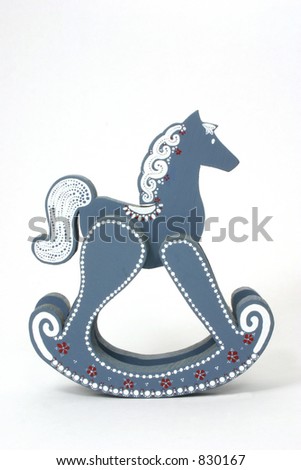 Blue Rocking Horse Over White