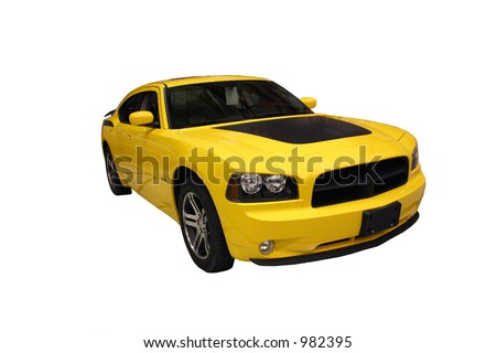 stock photo Side View Of A Sporty Yellow Car Isolated Over White