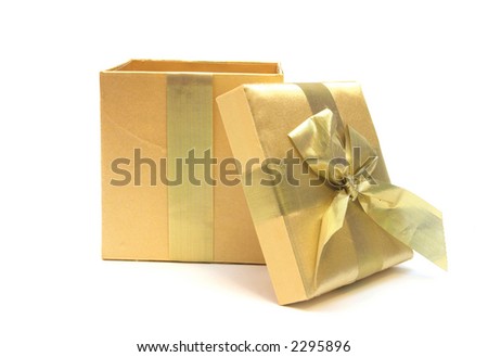 golden gift opened up over white    Can simply add something into the box