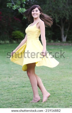 pretty girls with brown hair and green. stock photo : Pretty girl in