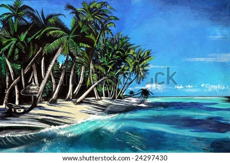 Painting of a tropical island paradise