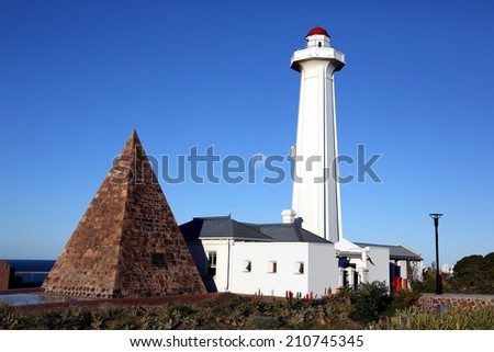 Donkin Lighthouse and Pyramid in Port Elizabeth with blue sky and moon