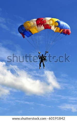 Colored parachute on blue sky