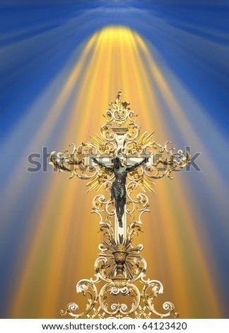 Divine light on christian cross