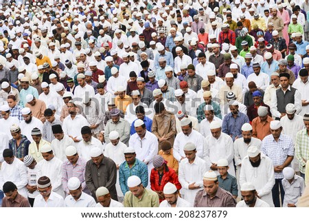 AHMEDABAD, GUJARAT/INDIA - 29TH TUESDAY JULY 2014 : Muslims celebrating Eid al-Fitr which marks the end of the month of Ramadan, in Jama Masjid,Ahmedabad, India.